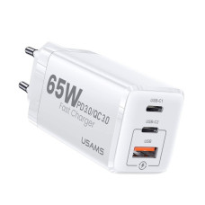 Сетевое зарядное устройство Usams US-CC110 T33 65W 3 Ports GaN Mini Fast Charger white