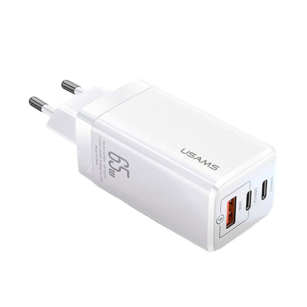 Сетевое зарядное устройство Usams US-CC110 T33 65W 3 Ports GaN Mini Fast Charger white