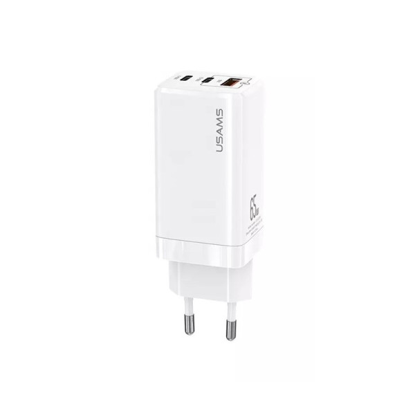 Сетевое зарядное устройство Usams US-CC110 T33 65W 3 Ports GaN Mini Fast Charger white