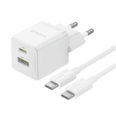 Сетевое зарядное устройство с кабелем Baseus Palm Fast Charger C+U 30W EU Moon White (with USB-C to USB-C 60W (20V/3A) 1m Moon White)