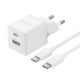 Мережевий зарядний пристрій з кабелем Baseus Palm Fast Charger C+U 30W EU Moon White (з USB-C на USB-C 60W (20V/3A) 1 м Moon White)