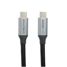 Кабель PowerPlant USB3.1, USB-C - USB-C, 10Gbps, 100W, 20V/ 5A, 4K/ 60HZ, 1м