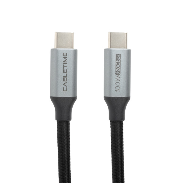 Кабель PowerPlant USB3.1, USB-C - USB-C, 10 Гбіт/с, 100 Вт, 20 В/ 5 А, 4K/ 60 Гц, 1 м