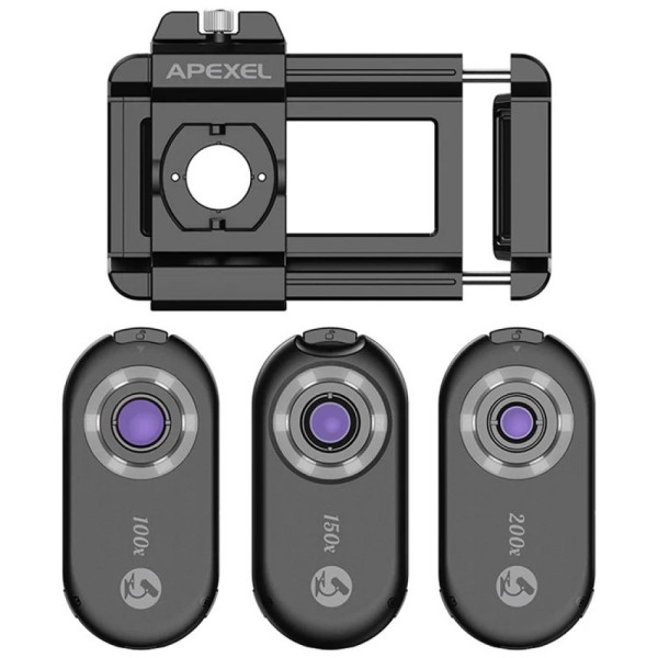 Микроскоп для телефона 100x 150x 200x подсветка Apexel APL-MS3IN1