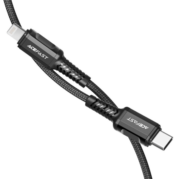 Кабель ACEFAST C1-01 Type-C до iP 3A, 1,2 м, нейлон, алюмінієві конектори, чорний