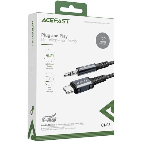 Кабель ACEFAST C1-08 USB-C до 3,5 мм аудіокабель із алюмінієвого сплаву сірого кольору