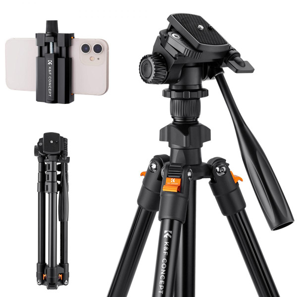 Видео штатив K&F Concept K234A0+Держатель телефона, max 3кг, h 162см (KF09.115)