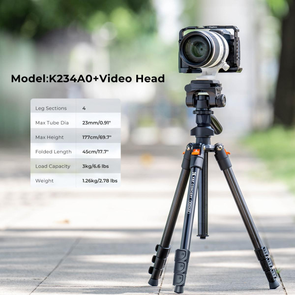 Видео штатив K&F Concept K234A0+Держатель телефона, max 3кг, h 162см (KF09.115)