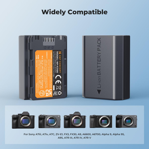 Набір K&F Concept NP-FZ100 (акумулятор 2600mAh + зарядний пристрій) — сумісно з Sony A7 III/A7 IV, FX3, FX30, A6600, A6700, A7C, A7R IV, A7S III, ZV-E1, ZV-E10 II, Alpha 9 II (KF28.0097)