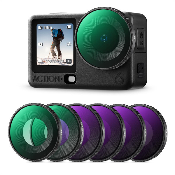 Набор светофильтров K&F Concept для экшн-камеры DJI Osmo Action 6 — CPL + ND8/16/32/64 + Black Diffusion 1/4 (SKU.2714)