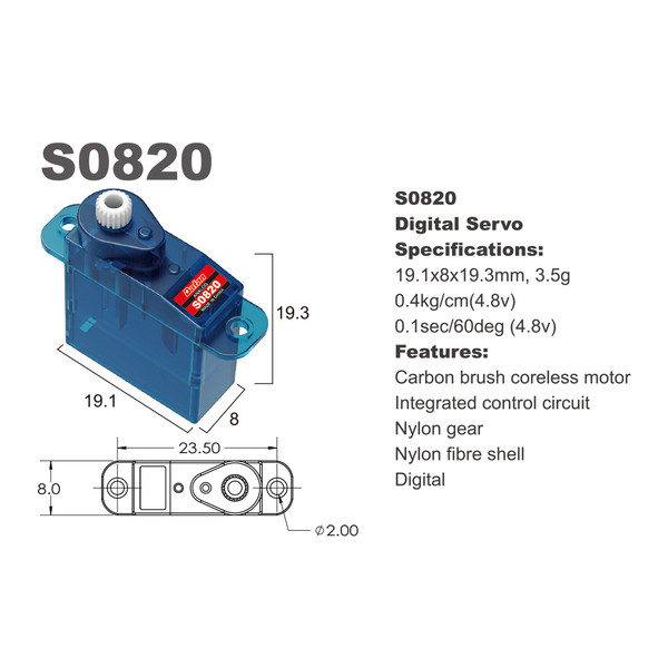 Сервопривод микро 3.5г BATAN S0820 0.4кг/0.1сек цифровой