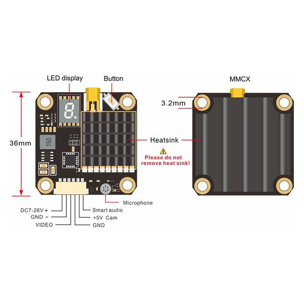 Відеопередавач AKK FX2 Dominator 5.8GHz 2000mW 30.5x30.5мм