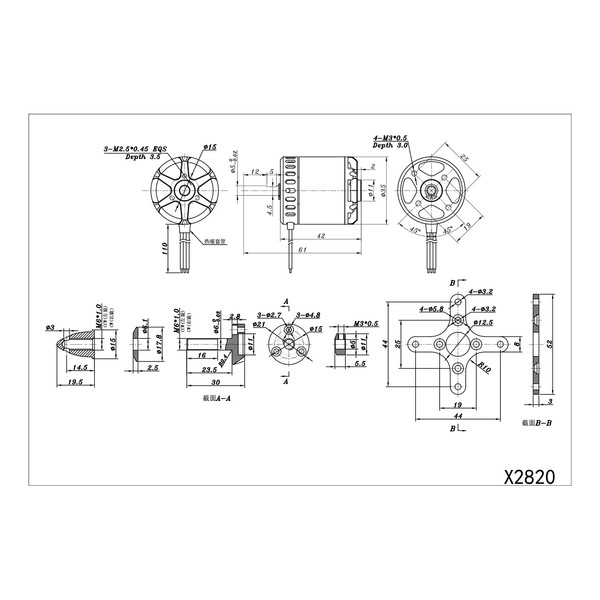 Мотор SunnySky X2820 V3 KV1250 3-4S для р/у самолетов
