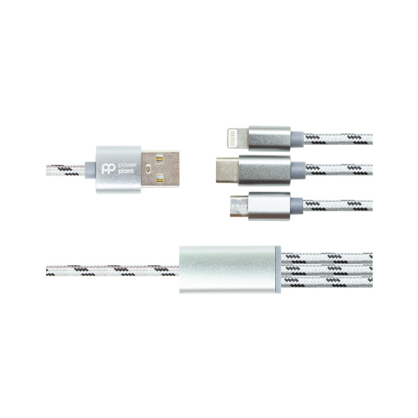 Дата-кабель USB 2.0 A-типу до Lightning + Micro 5P + Type-C довжиною 1.0 м, 2.1 A Power Plant (CA910663)
