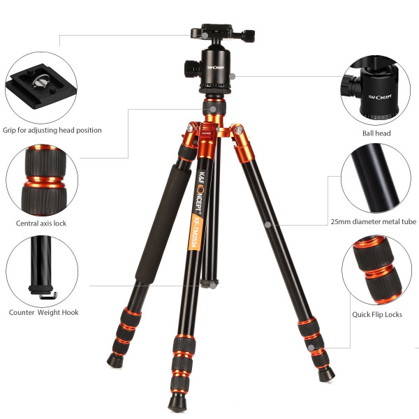 Алюминиевый штатив с моноподом K&F Concept KF-TM2534 ORANGE (KF09.026)