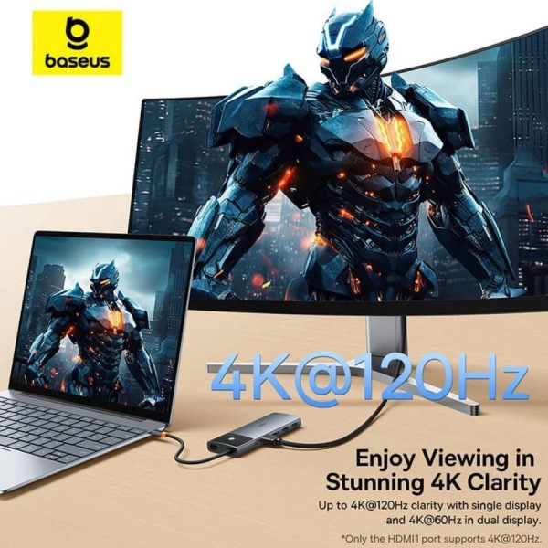 USB-хаб Baseus Metal Gleam Series II 10-в-один Cosmic Black (USB-C до 2×HDMI + USB-A 10 Гбіт/с + USB-C 10 Гбіт/с + RJ45 + інші порти)
