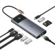 USB-хаб Baseus Metal Gleam Series II 10-в-один Cosmic Black (USB-C до 2×HDMI + USB-A 10 Гбіт/с + USB-C 10 Гбіт/с + RJ45 + інші порти)