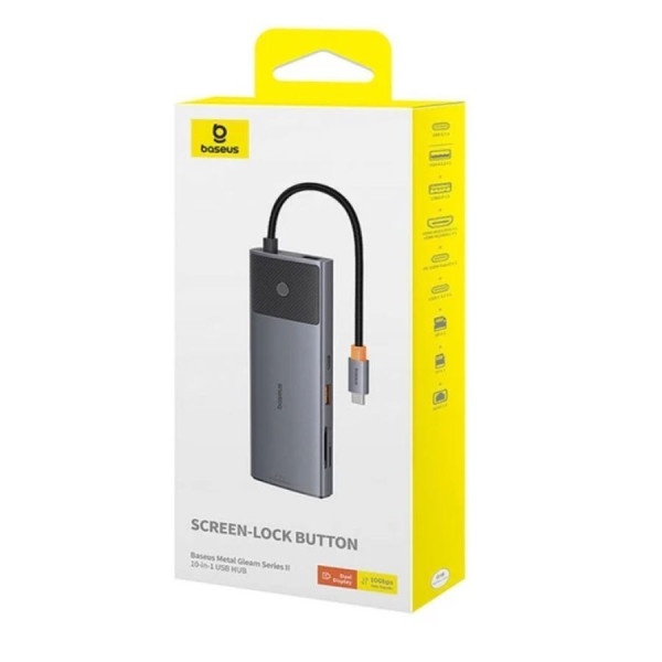 USB-хаб Baseus Metal Gleam Series II 10-в-один Cosmic Black (USB-C до 2×HDMI + USB-A 10 Гбіт/с + USB-C 10 Гбіт/с + RJ45 + інші порти)