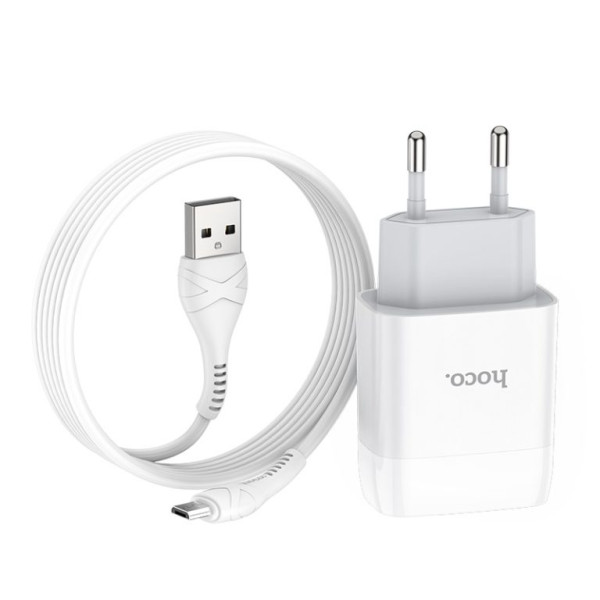 Сетевое зарядное устройство с кабелем HOCO C72A Glorious single port charger set (Micro) 10.5W White