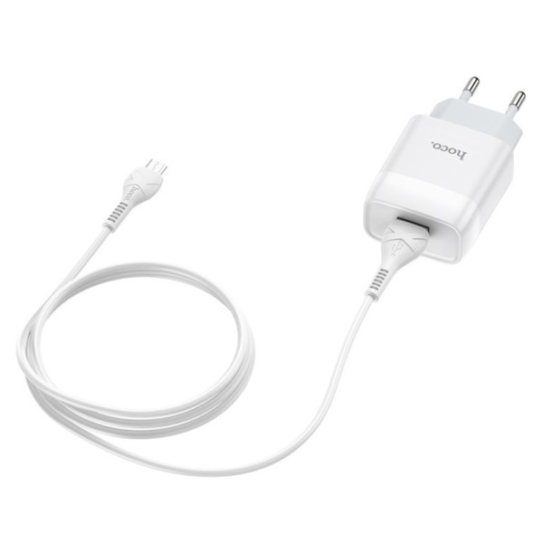 Сетевое зарядное устройство с кабелем HOCO C72A Glorious single port charger set (Micro) 10.5W White