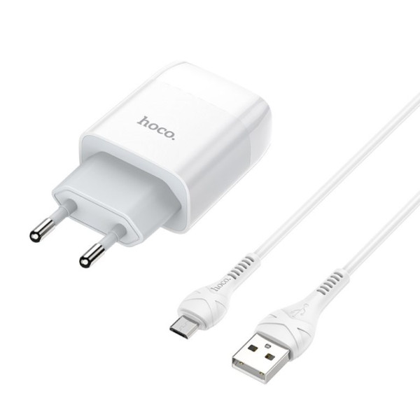 Сетевое зарядное устройство с кабелем HOCO C73A Glorious dual port charger set(Micro) 12W White