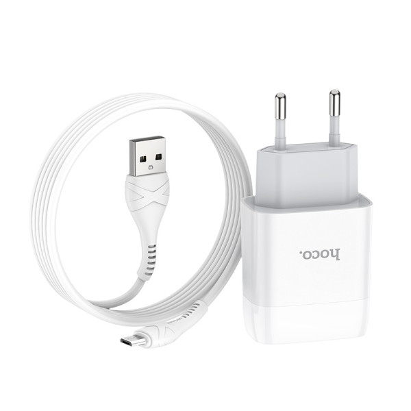 Сетевое зарядное устройство с кабелем HOCO C73A Glorious dual port charger set(Micro) 12W White