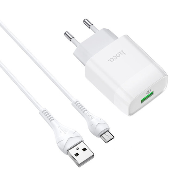 Сетевое зарядное устройство с кабелем HOCO C72Q Glorious single port QC3.0 charger set(Micro) 18W White