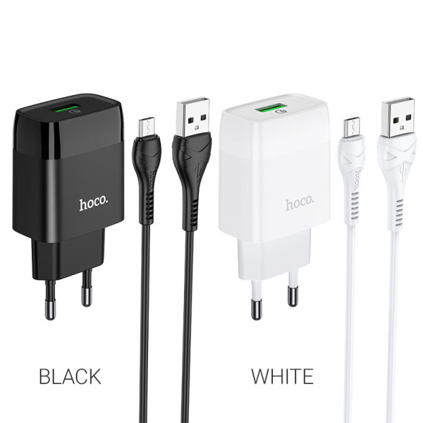 Сетевое зарядное устройство с кабелем HOCO C72Q Glorious single port QC3.0 charger set(Micro) 18W White