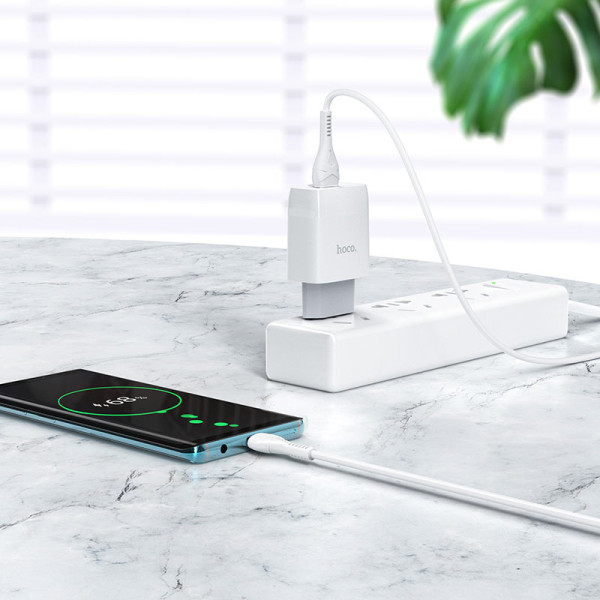 Сетевое зарядное устройство с кабелем HOCO C72Q Glorious single port QC3.0 charger set(Micro) 18W White