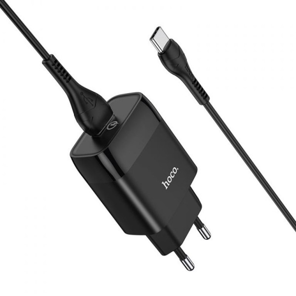 Сетевое зарядное устройство с кабелем HOCO C72Q Glorious single port QC3.0 charger set(Type-C) 18W Black