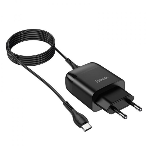 Сетевое зарядное устройство с кабелем HOCO C72Q Glorious single port QC3.0 charger set(Type-C) 18W Black