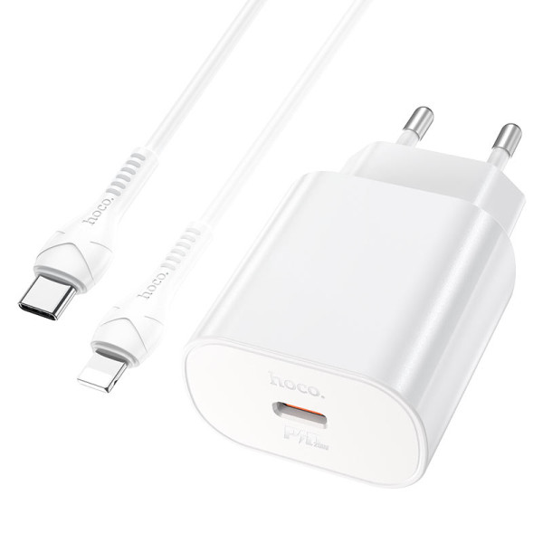 Сетевое зарядное устройство с кабелем HOCO N22 Jetta PD25W charger set (Type-C to iP)(EU) White