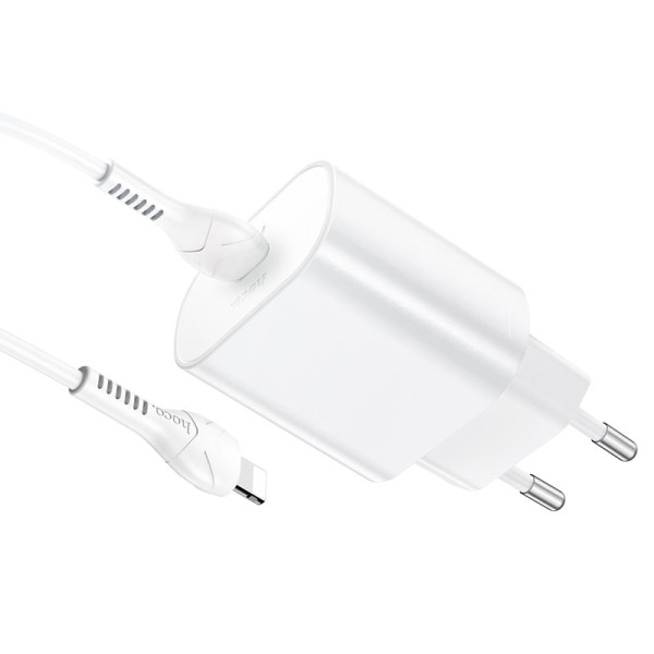 Сетевое зарядное устройство с кабелем HOCO N22 Jetta PD25W charger set (Type-C to iP)(EU) White