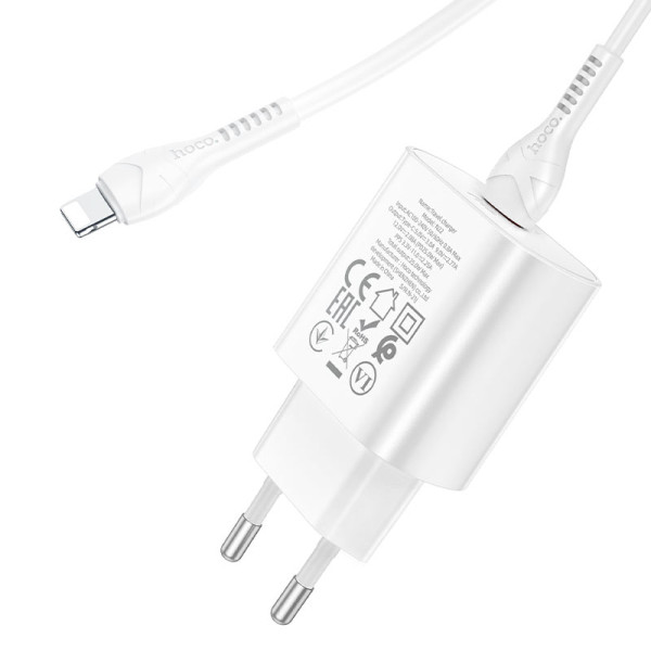 Сетевое зарядное устройство с кабелем HOCO N22 Jetta PD25W charger set (Type-C to iP)(EU) White
