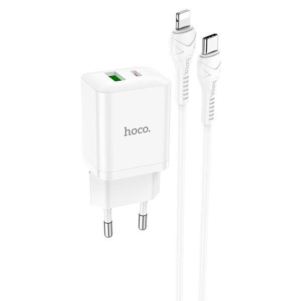 Сетевое зарядное устройство с кабелем HOCO N28 Founder PD20W+QC3.0 charger set (C to iP) White