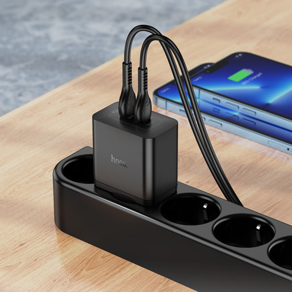 Сетевое зарядное устройство HOCO N35 Streamer dual-port PD45W GaN (2C) charger(EU) Black