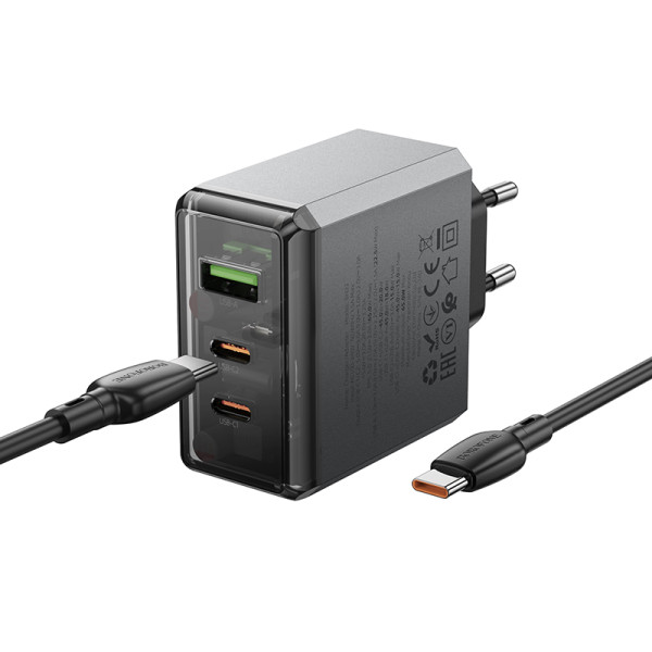 Сетевое зарядное устройство с кабелем BOROFONE BN22 Lena PD65W (2C1A) charger set (C to C(EU) Metal Gray