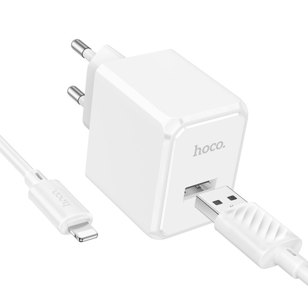 Сетевое зарядное устройство с кабелем HOCO CS11A Ocean single port charger set(iP) White