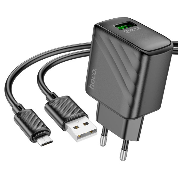 Сетевое зарядное устройство с кабелем HOCO CS21A Rich single port QC3.0 charger set(Micro)(EU) Black