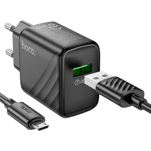 Сетевое зарядное устройство с кабелем HOCO CS21A Rich single port QC3.0 charger set(Micro)(EU) Black