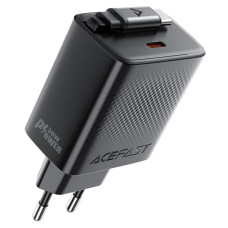 Сетевое зарядное устройство с кабелем ACEFAST A110 PD30W GaN charger (USB-C+USB-C) with retractable cable (EU) Black