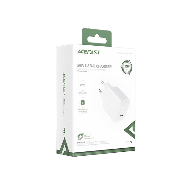 Сетевое зарядное устройство ACEFAST A1 PD20W single USB-C charger White