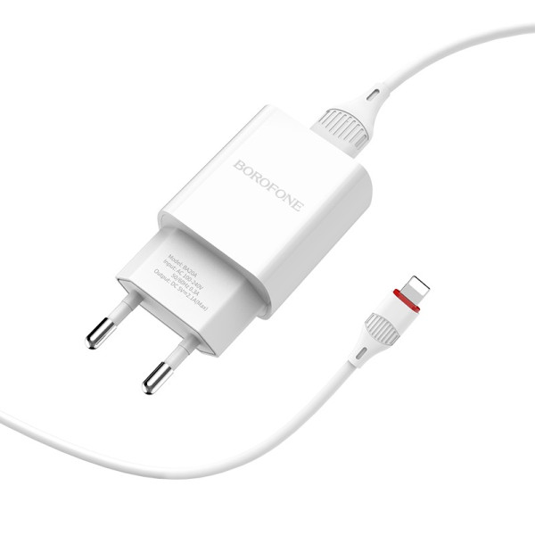 Сетевое зарядное устройство с кабелем BOROFONE BA20A Sharp single port charger set (Lightning) 10.5W White