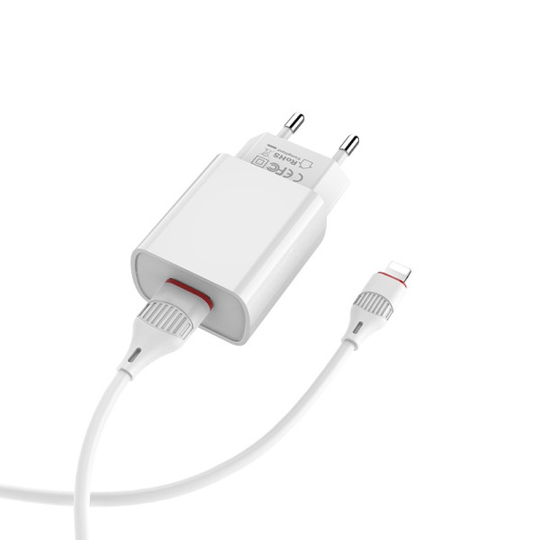 Сетевое зарядное устройство с кабелем BOROFONE BA20A Sharp single port charger set (Lightning) 10.5W White