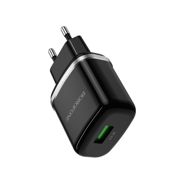 Сетевое зарядное устройство с кабелем BOROFONE BA36A High speed single port QC3.0 charger set 18W Black