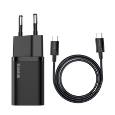 Сетевое зарядное устройство с кабелем Baseus Super Si Quick Charger 1C 25W EU Sets Black (C to C 3A 1m Black)