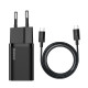 Мережевий зарядний пристрій із кабелем Baseus Super Si Quick Charger 1C 25W ЄС-набір чорний (USB-C до USB-C, 3 A, 1 м, чорний)