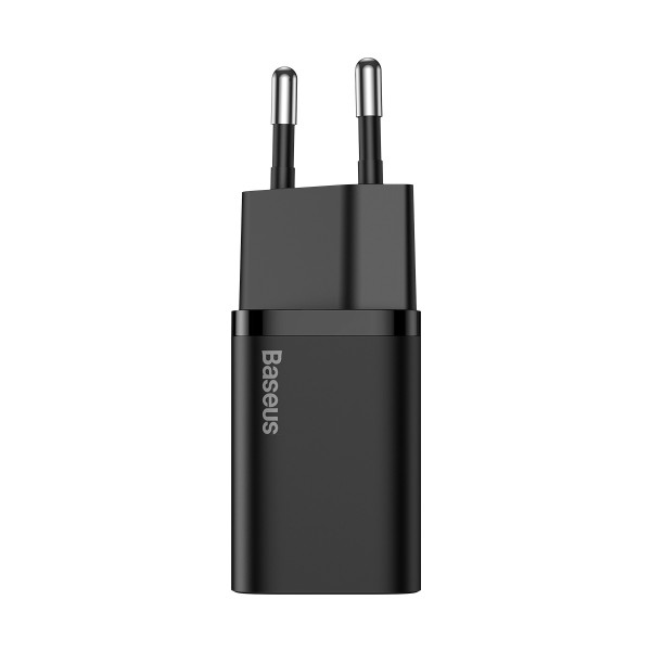 Мережевий зарядний пристрій із кабелем Baseus Super Si Quick Charger 1C 25W ЄС-набір чорний (USB-C до USB-C, 3 A, 1 м, чорний)