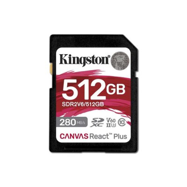 Карта памяти Kingston SDXC 512GB Canvas React Plus UHS-II 280R/150W U3 V60 for Full HD/4K (SDR2V6/512GB)