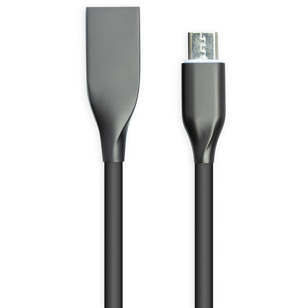 Кабель PowerPlant USB - microUSB, 1 м, силікон, чорний